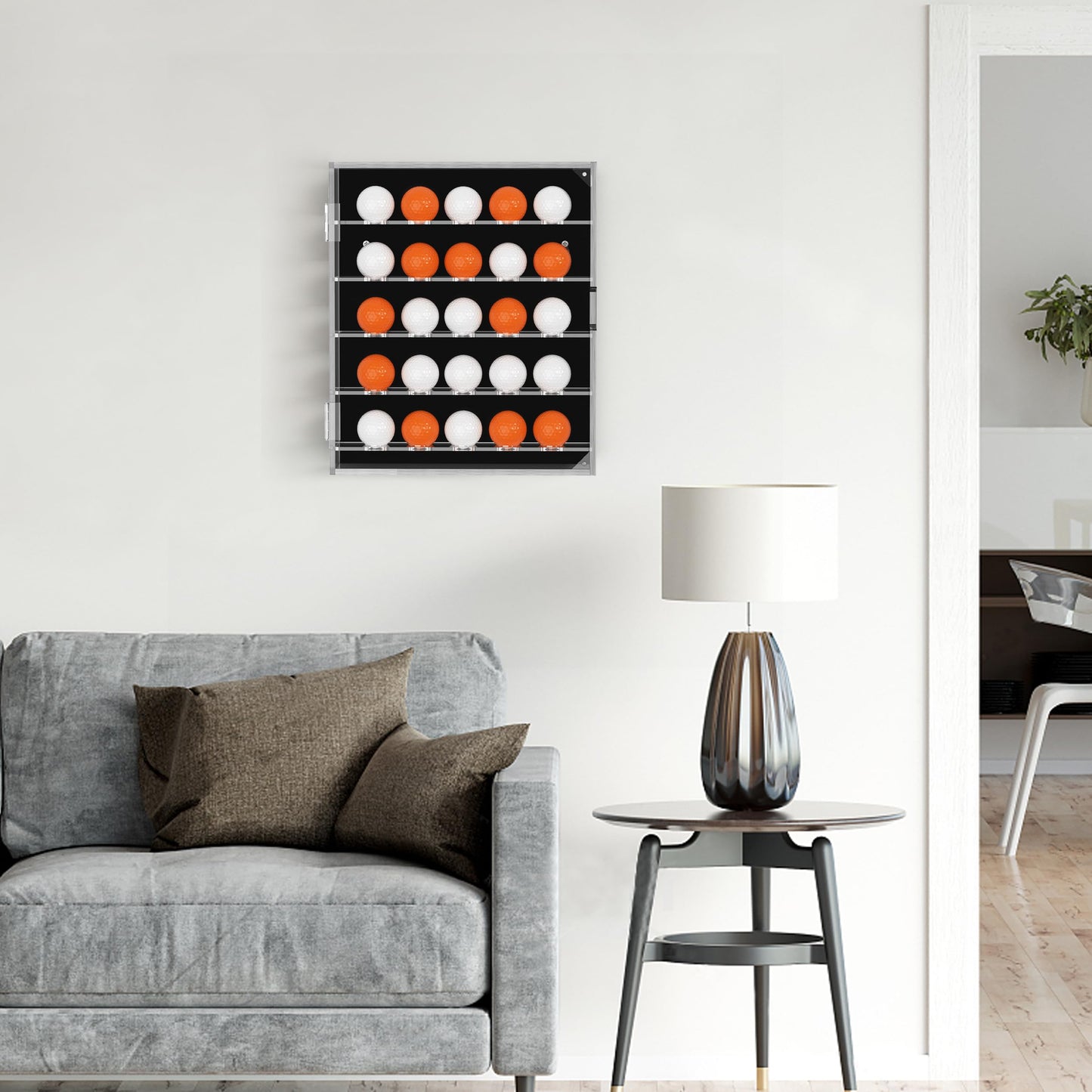 HBlife Acrylic Golf Ball Display Case Wall Mounted Cabinet Holder, Mirrored UV-Protection Clear Golf Ball Rack Holds 30 Balls with Magnetic Door Shadow Box for Collector Memorabilia Autograph Balls