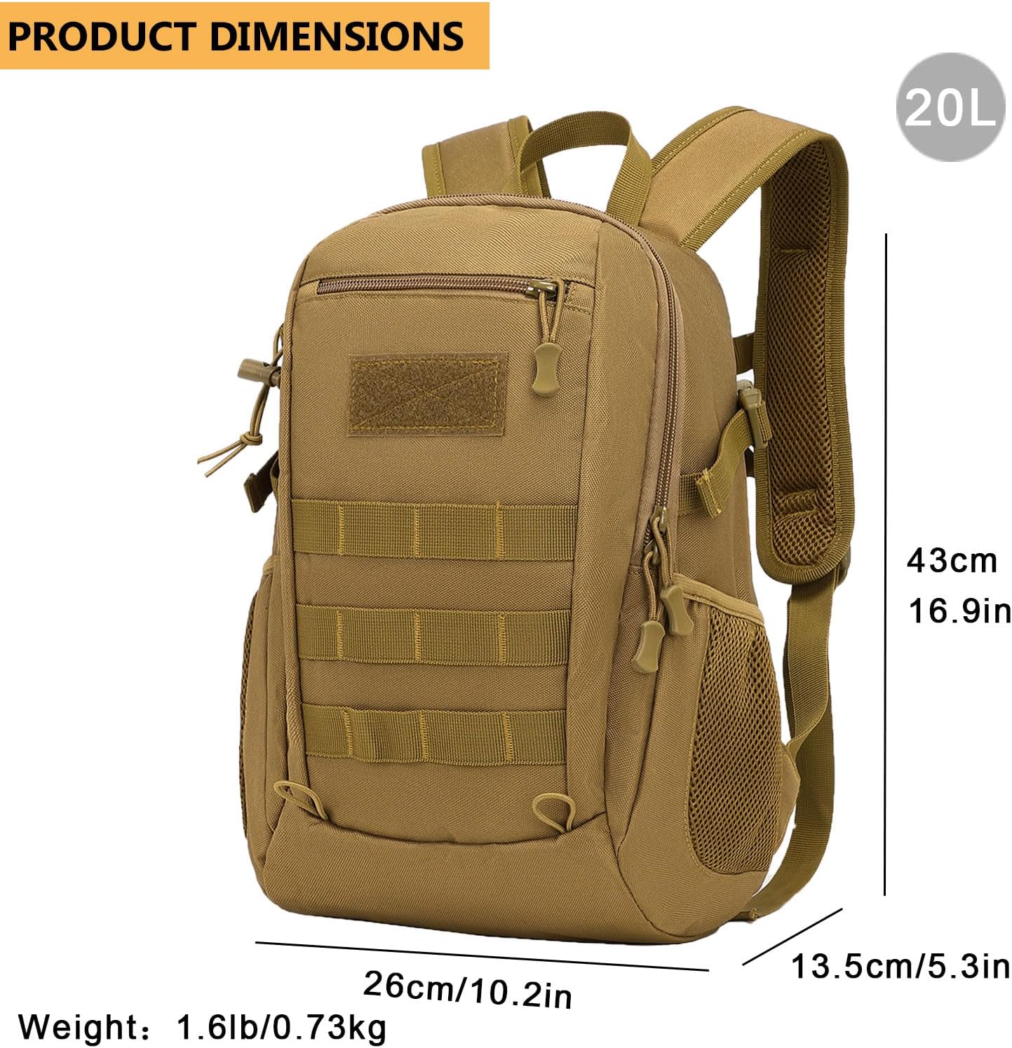 ArcEnCiel 10L/20L Mini X-Small Tactical Backpack MOLLE Daypack Gear Pack Camping Bag with Patch