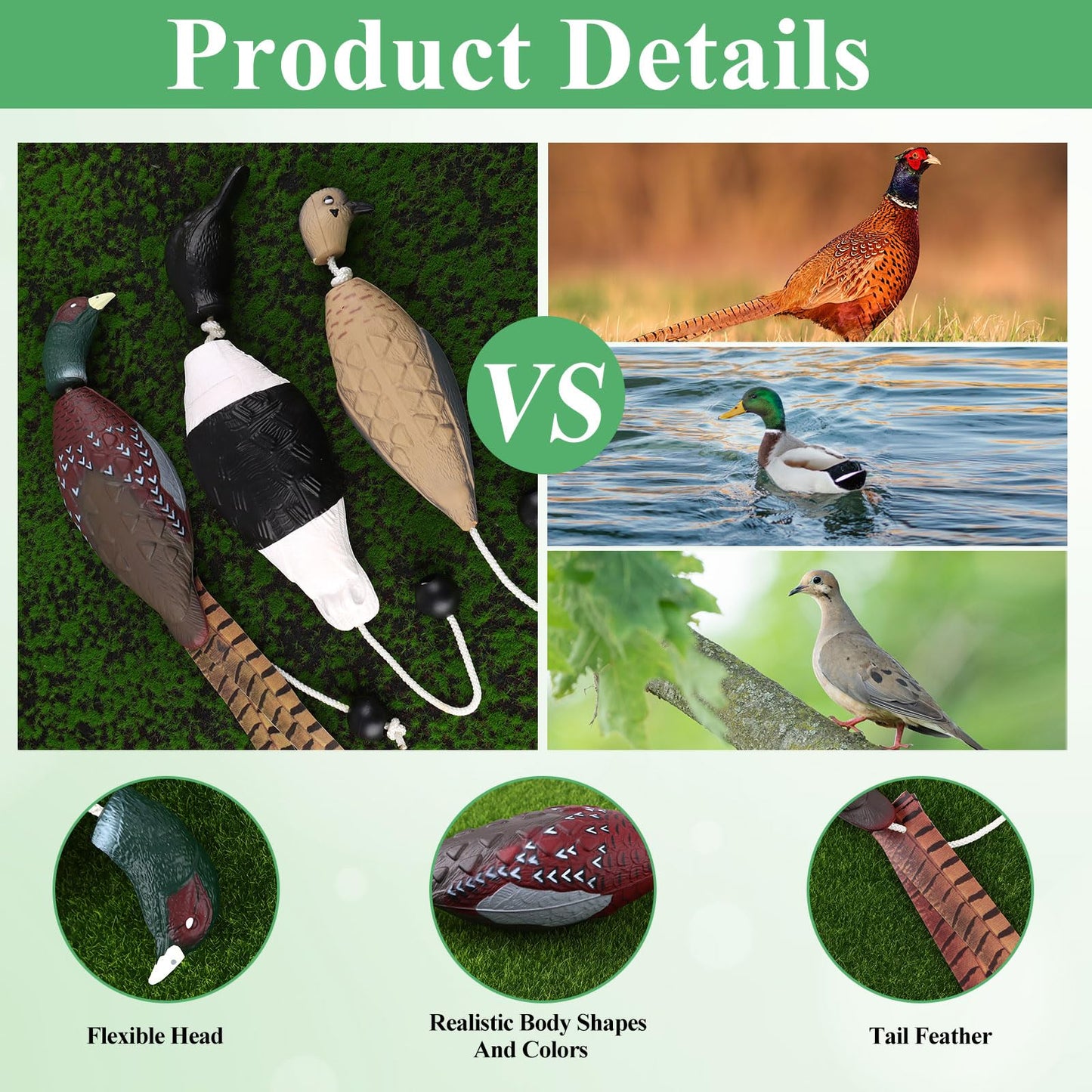 FIONUPI 3 Pcs Pheasant Toy for Dog Training Hunting Dogs Training Duck Bumper Tools Floating Dead Fowl Trainer Foam Interactive Toys for Pet Dog Training