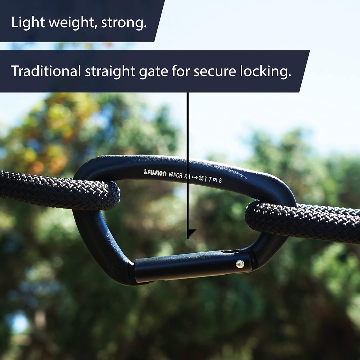 FUSION Climb Vapor III Military Tactical Matte Edition Aluminum Straight Gate Key Nose Modified D Carabiner Black, Hunting Carabiner (FP-8122-3ST-BLK)