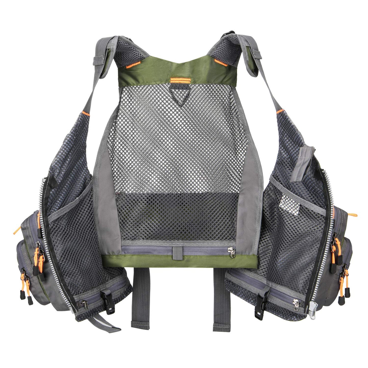 Gonex Fly Fishing Vest for Men Women, Comfortable Adjustable Fishing Vest with Multi-Pockets Reflective Stripes, Green+Gray