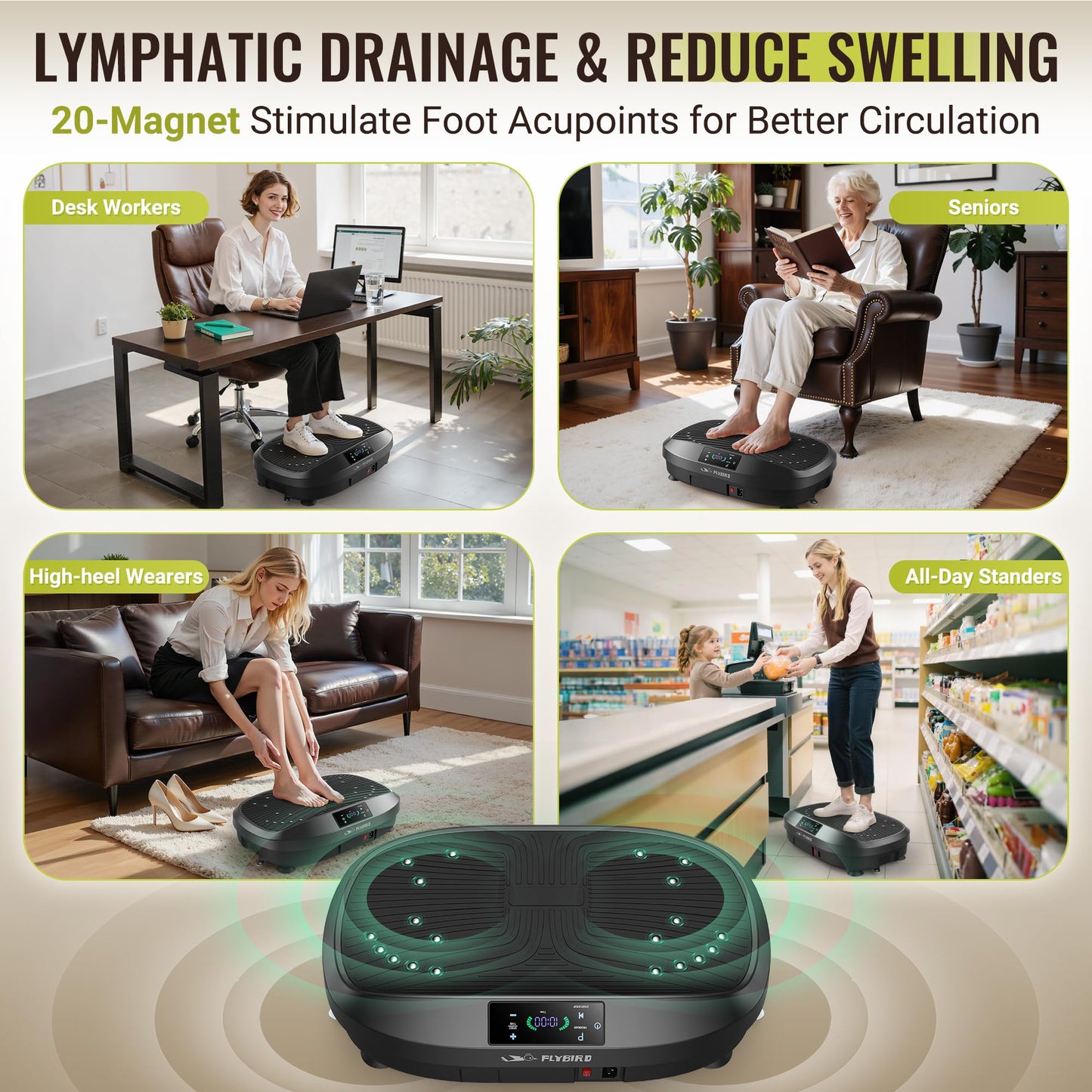 FLYBIRD Vibration Plate Exercise Machine, 120 Adjustable Speed High Intensity Vibration for Muscle Toning Weight Loss Lymphatic Drainage, Full Body Workout Vibration Plate Ideal for Fitness & Recovery