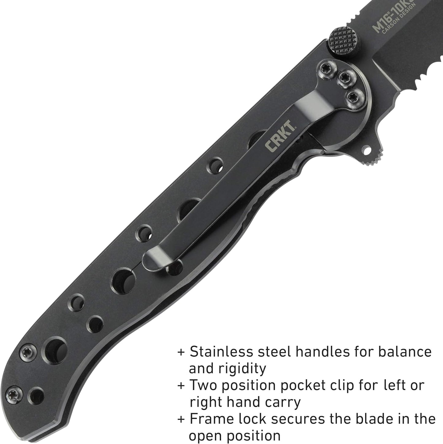 CRKT M16-10KZ EDC Folding Pocket Knife: Everyday Carry, Black Serrated Edge Blade, Tanto, Automated Liner Safety, Nylon Handle, Pocket Clip
