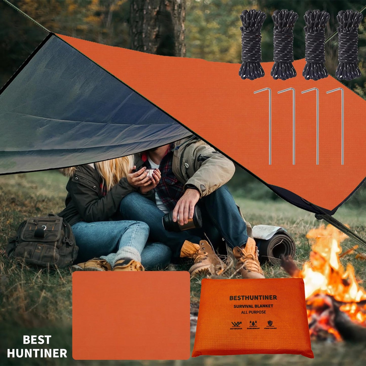 BESTHUNTINER Heavy Duty Survival Blanket -Multifunctional Reflective Tarp Thermal Blanket - 60" x 83" Waterproof Sandproof for Camping Hiking Outdoors Multifunctional Emergency Blanket