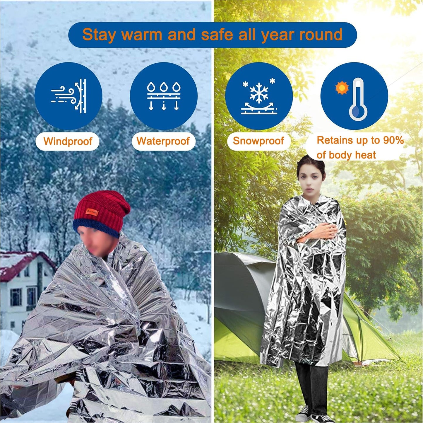 6 Pack Emergency Mylar Blankets,Emergency Survival Blanket Survival Gear & Camping Supplies,Insulating Reflective Foil Survival Blankets for Camping, Hiking, and Outdoor Rescue Kits