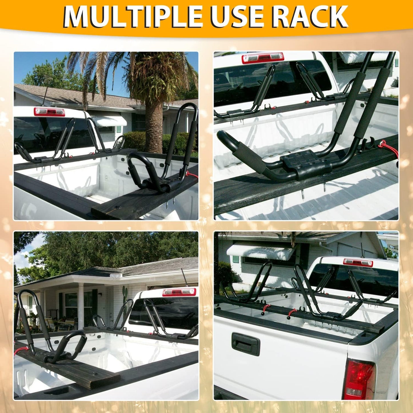 J-Bar Roof Rack Kayak Carrier Holder Boat Canoe Surf Ski Snowboard Holder Mounted on Top Crossbar SUV Truck 2 Pairs Steel