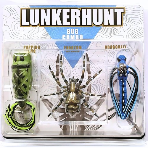 LUNKERHUNT Top Water Fishing Lures | Baits for Bass Fishing | Realistic Fishing Bait with Resistent Skirts | Weedless bass Fishing Lures for Freshwater and Saltwater | Easy to Use. (Bug Combo)