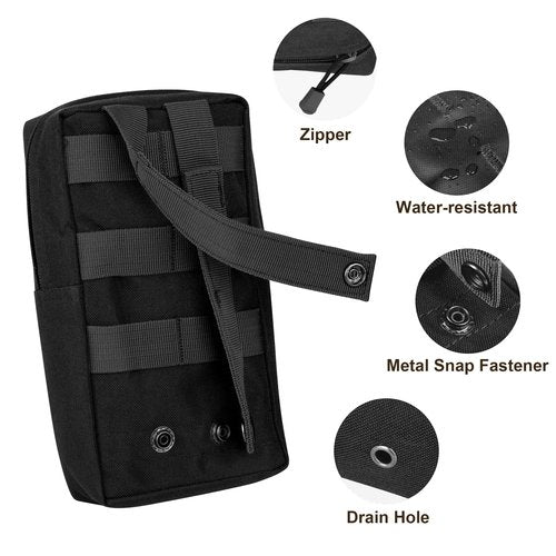 Bombrooster Tactical MOLLE Utility Pouch Kit – EDC Accessories Bag with Phone Holder, Water Bottle Pouch, Medical First Aid Pouch for Outdoor, Hiking, Camping, and Duty Use (8 Pcs Black)