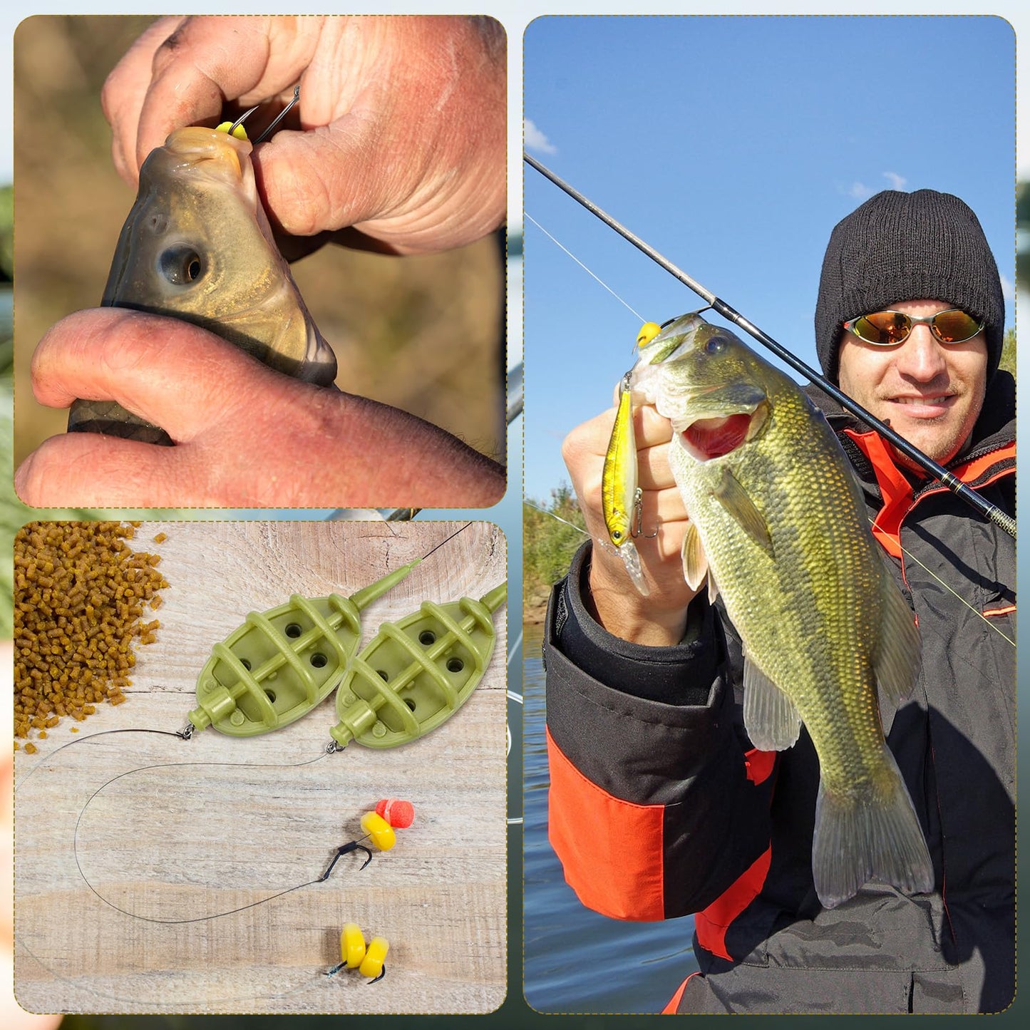 Silipull 88 Pcs Carp Fishing Hair Rigs Kit Includes 24 Curved Barbed Carp Hook 50 Fake Corn Lures 2 Line Bait Stopper 2 Needle 8 Inline Method Feeders 2 Quick Release Mold Fishing Accessories