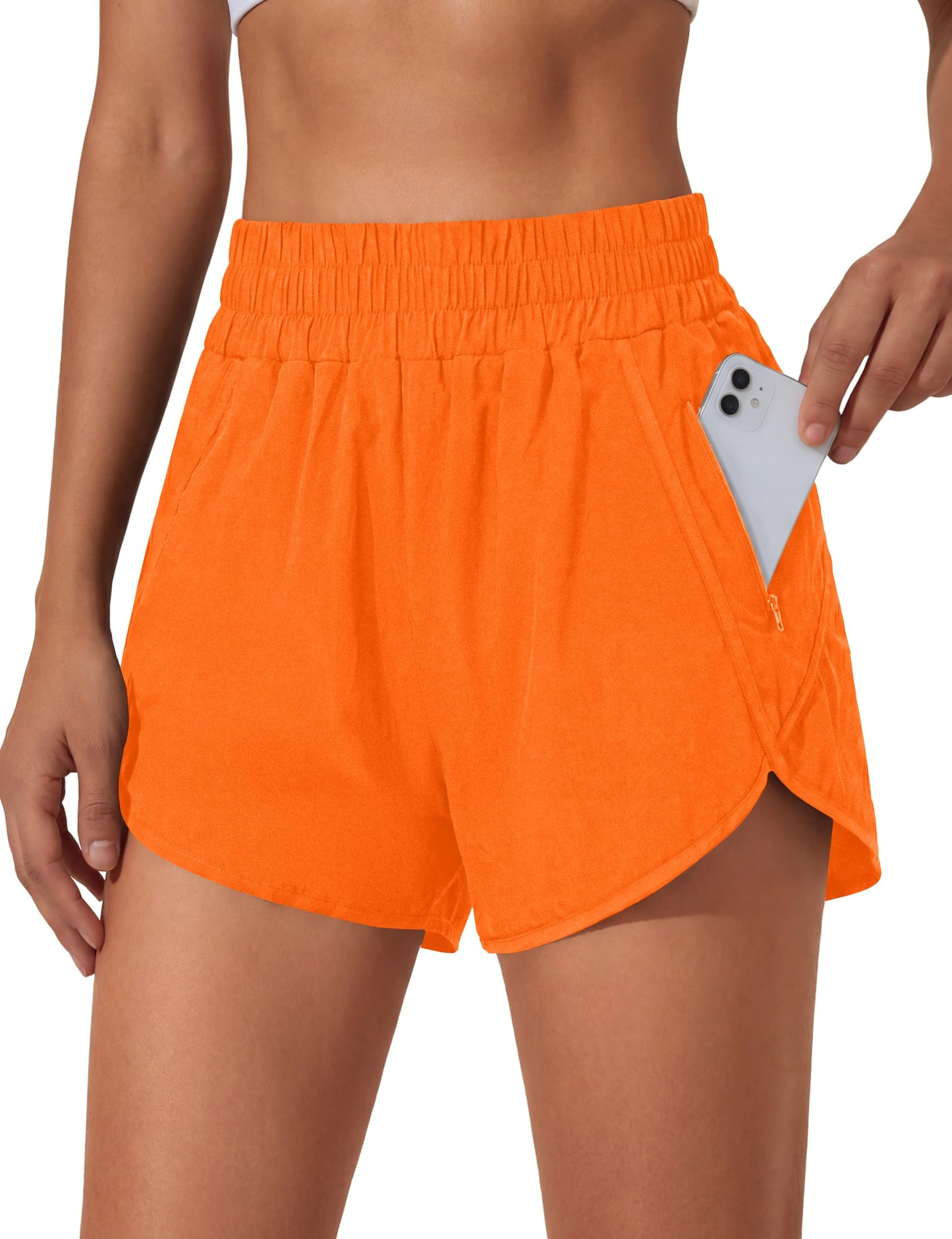 BMJL Women's Running Shorts Elastic High Waisted with Pockets, 2.5" Sporty Workout Quick Dry Athletic Shorts(M,Bright Orange)