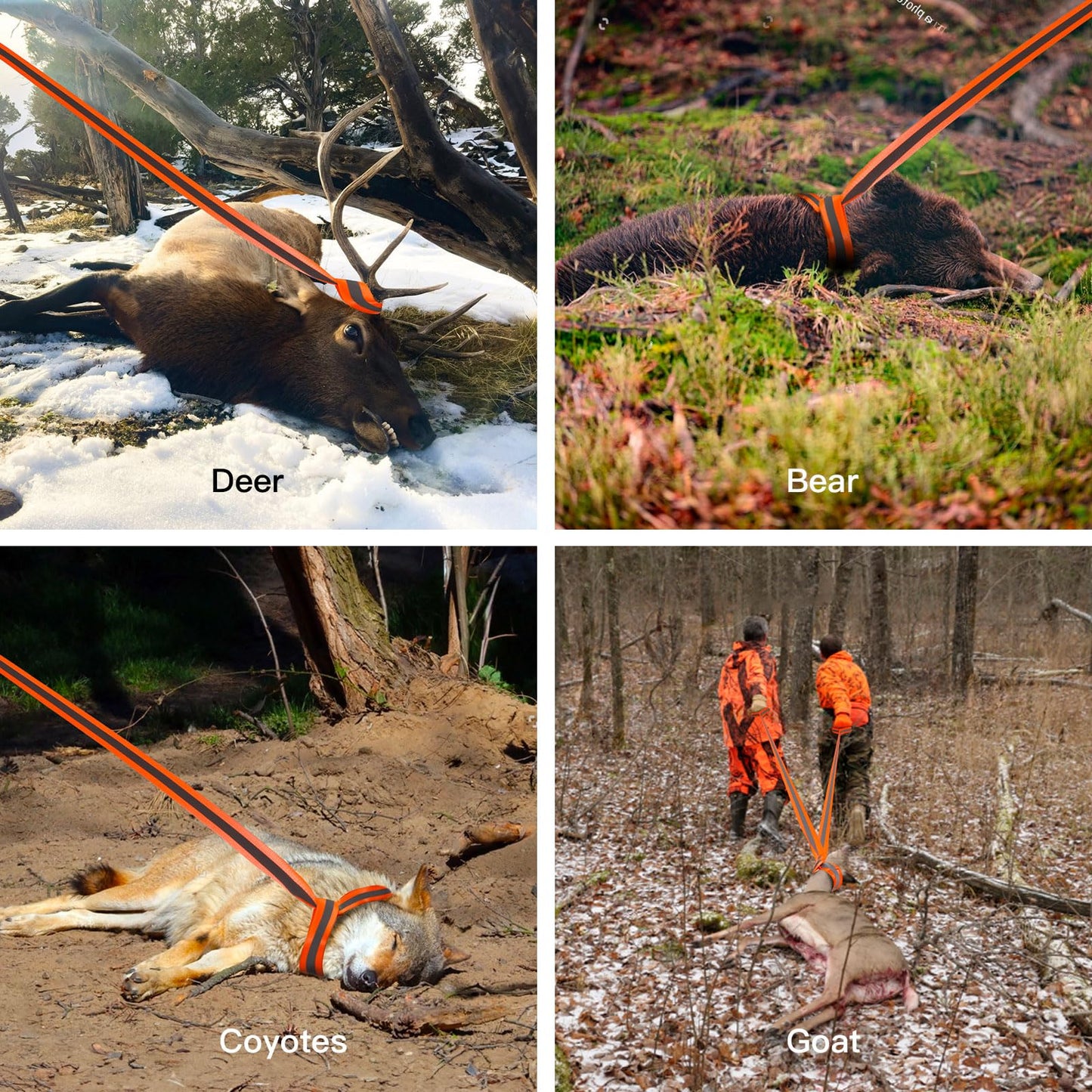 GearOZ Deer Drag Ropes with Harness, 2PCS Durable Deer Hunting Pull Strap 76" Reflective Orange Strap with Sturdy Handle, Easy to Use Deer Hunting Gift for Hunter/Men, Ideal Hunting Gear Accessories