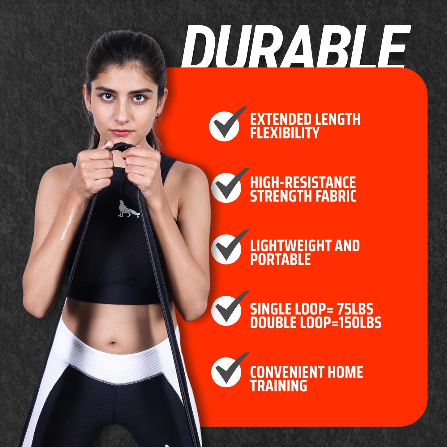 Fabric Resistance Bands for Women and Men - Non-Slip, Durable Exercise Bands for Stretching, Yoga, and Home Fitness (Black 76" Long Belt)