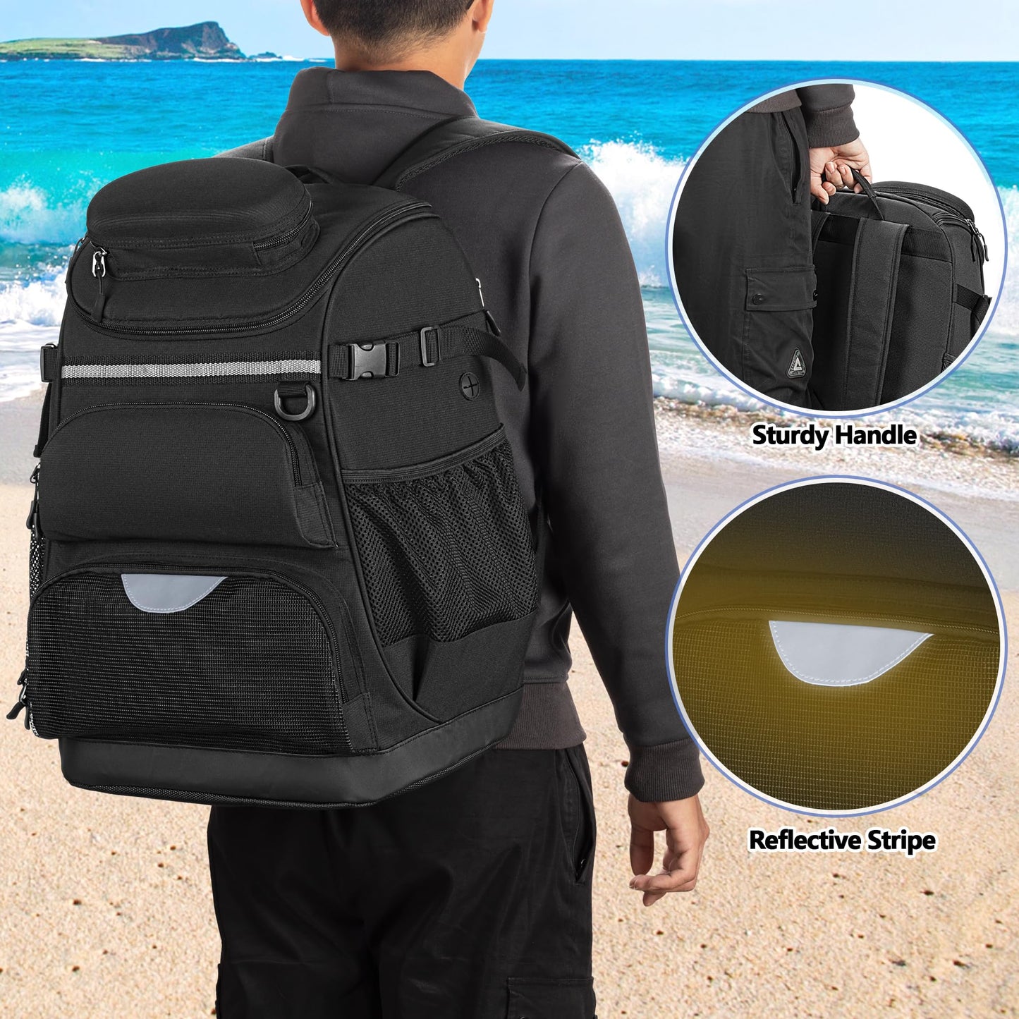 GOBUROS Swim Backpack with Separate Shoe Space, Swim Gear Bag for Swimming Pool, Beach, Swimming Athlete Sports Backpack for Men and Women, Black