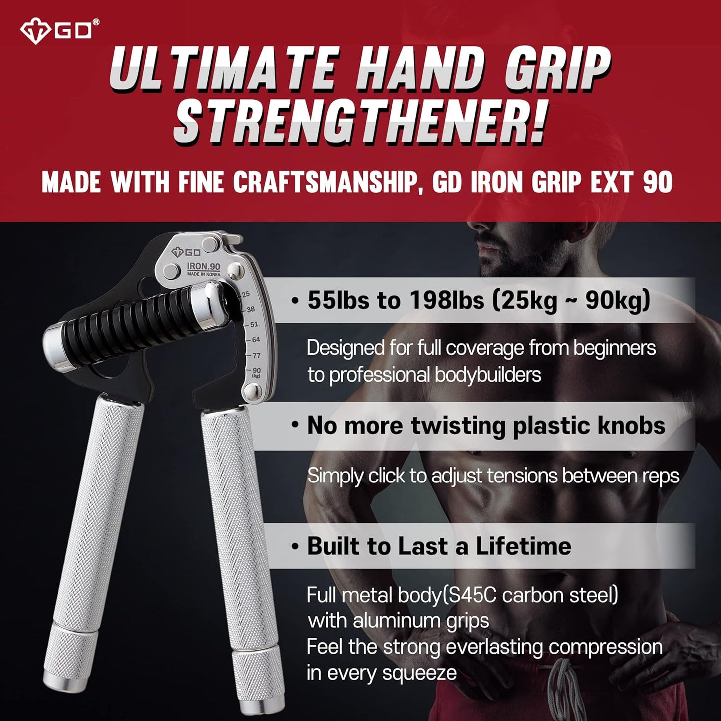 GD IRON GRIP Grip Strength Trainer Adjustable Hand Gripper Strengthener Hand Grip Exerciser Wrist Strengtheners Silent & Durable – Forearm, Finger & Hand Strength Training for Athletes, Climbers & Rehabilitation