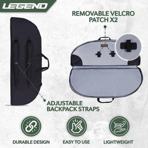 LEGEND Essential Compound Bow Case - Soft Bow Case for Compound Bow & Archery Accessories, Premium Bow Bag with Durable Nylon Fabric, Lightweight Archery Case with Backpack Strap - 44" Interior, Black