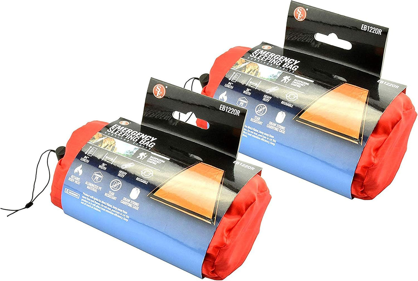 SE Survivor Series Orange Emergency Sleeping Bags with Drawstring Carrying Bags (2-Pack) - EB122OR-2