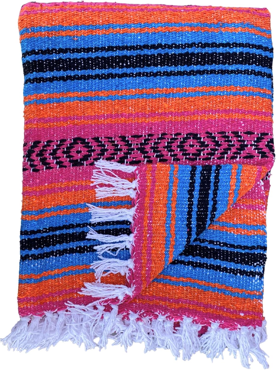 Authentic Del Mex Large Mexican Blanket - Woven Falsa Throw (70"x50") for Beach, Yoga & Outdoor Decor - Pink/Tan