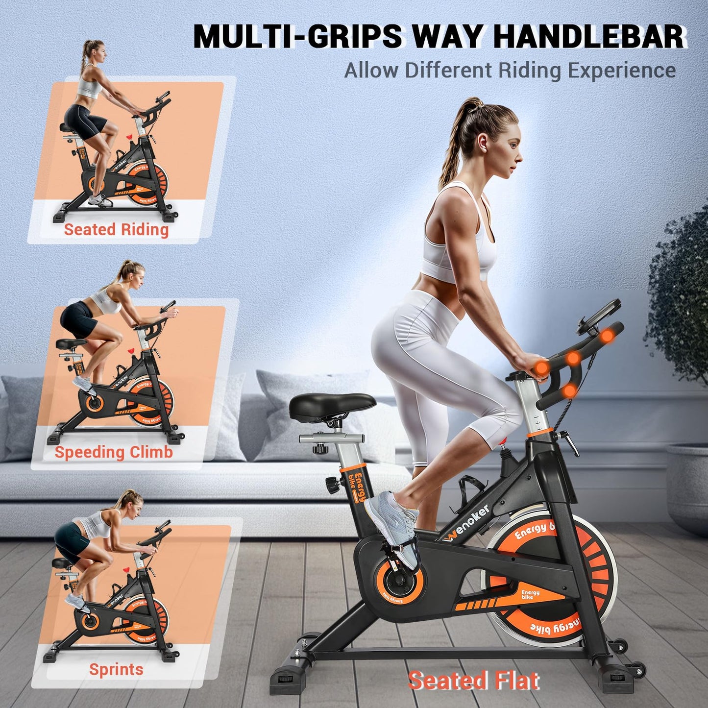 Exercise Bike, WENOKER Stationary Bike for Home, Indoor Bike with Silent Belt Drive, Heavy Flywheel, Multi-grips Handlebar and Upgraded Digital Display