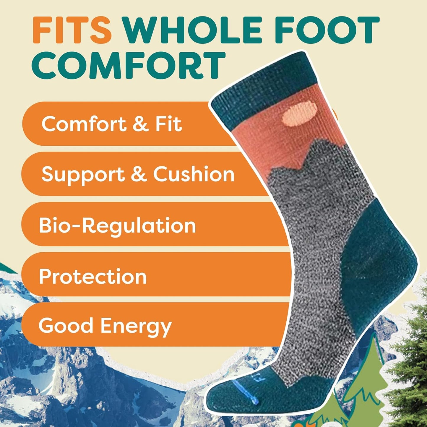 FITS Teton Light Hiker Merino Wool Crew Socks For Men and Women, Lightweight, Breathable, Whole Foot Comfort