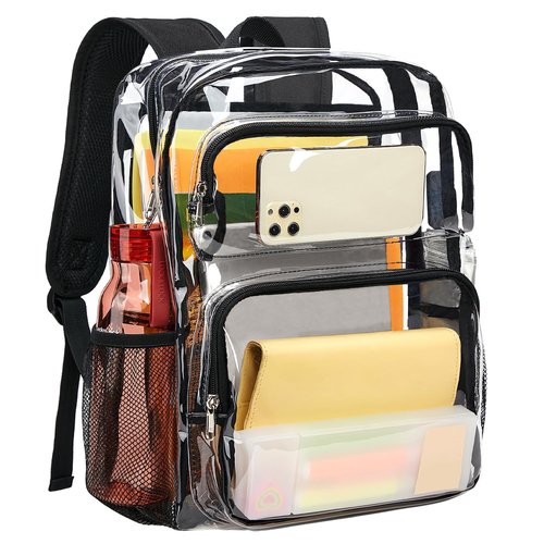 Vorspack Clear Backpack Heavy Duty - Large Clear Bookbag Transparent Backpacks See Through Backpack for College Work Travel Festival - Black