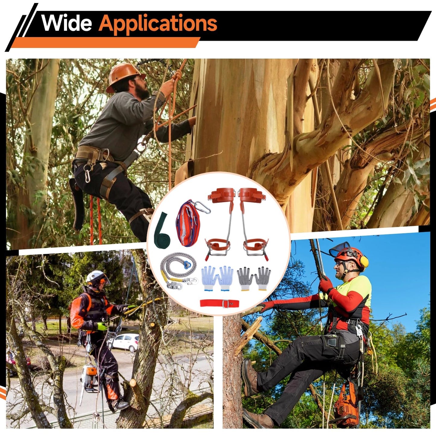 Homaisson Tree Climbing Spikes Set, Adjustable Tree Climbing Spikes Kit, Complete Tree Climbing Gears with Safety Belt