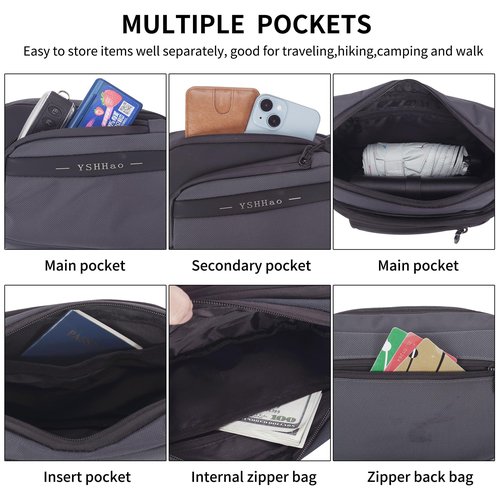 YSHHao Fanny Pack for Women Men Crossbody Bag with Large Capacity Waterproof Bum Bag with Key Holder Belt Bag with Adjustable Strap Waist Pack for Running Travel Hiking Cycling (Grey)