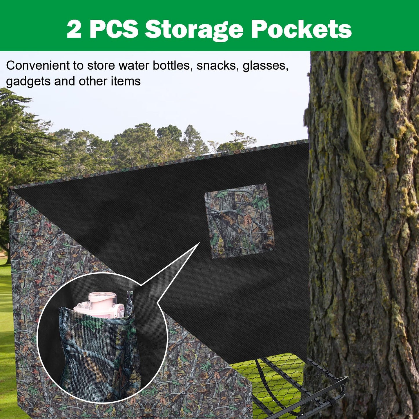 Anglekai Deer Hunting Tree Stand Blind Cover, 93" x 35" Hunting Treestand Camo Blind Cover with 2 Pocket for Elevated