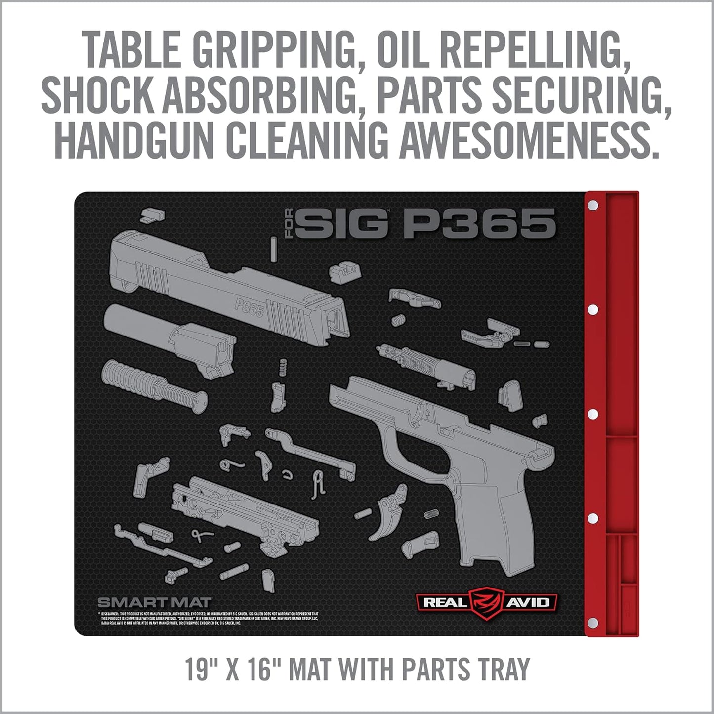 Real Avid Gun Cleaning Mat 19" x 16" with Magnetic Parts Tray | 1911, Glock, Smith & Wesson M&P or Sig Sauer P365 & P365XL (Choose Style Below)