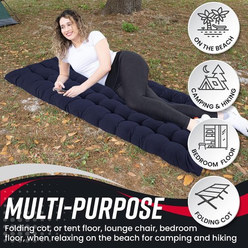 Vaygway Blue Outdoor Camping Cot Pads Mattress- Soft Comfortable Lightweight Thick Cotton Sleeping Cot- Portable Hiking, Traveling, Backpacking Waterproof Bottom Pad Mattress (Blue, 1 Pack)