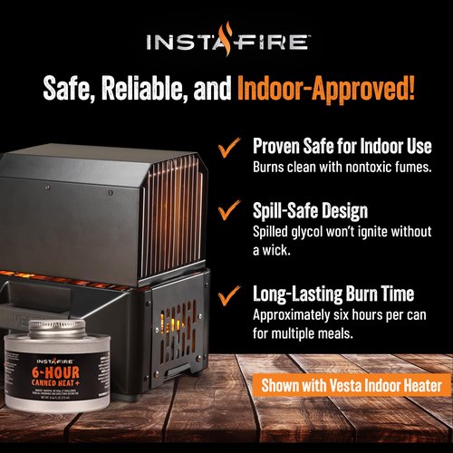 InstaFire 6-Hour Canned Heat (24 Cans), Canned Heat for Cooking, Canned Heat for Food, Heat for Camping, Heat for Camp Stove, Indoor Heat, Nontoxic Heat, Emergency Heat, Heat for Emergency