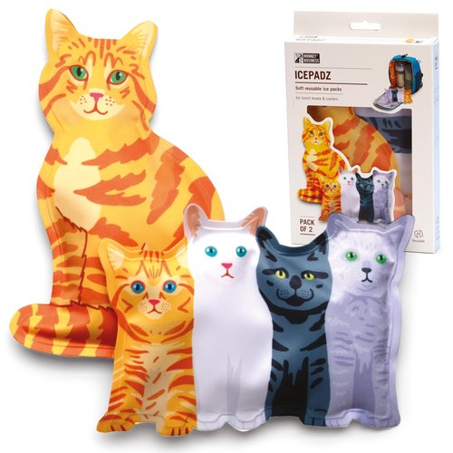 Monkey Business Icepadz Soft Ice Pack Set, 2 Reusable Ice Packs for Baby Bottles and Breast Milk, Slim Ice Pack for Cooler and Lunch Box, (Icepadz - Kitty)