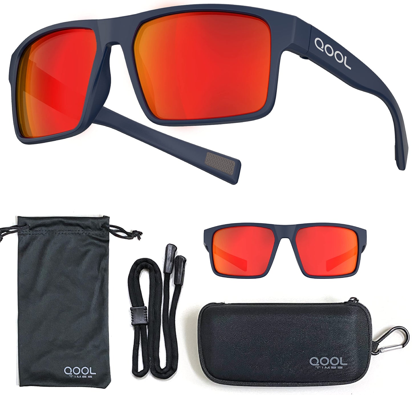QOOL TIMES Living out your F1A Square Polarized Red Sunglasses Men Women Fishing Running Driving