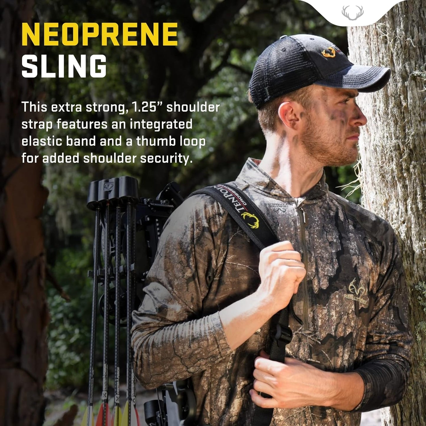 Adjustable Neoprene Sling for Crossbows - 1.25” Shoulder Strap with Thumb Loop, Fits TenPoint, Wicked Ridge & Horton