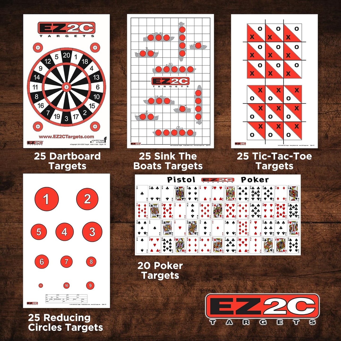 5 Style Gun and Rifle Paper Targets Bundle Pack for Shooting by EZ2C ~ Highly Visible and Bright Game Target ~ for Gun Range or Outdoor Use ~ 11" x 17"