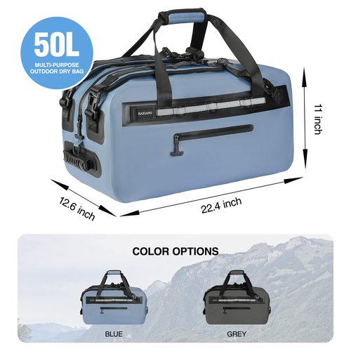 Haigang 50L Waterproof Dry Duffle Bag Dry Backpack 840D TPU Heavy Duty Dry Bag,Rubber Airtight Zipper, for Kayaking,Boating,Motorcycling,Camping,Rafting,Surfing, Swimming,Fishing,Beach Vacation,Blue