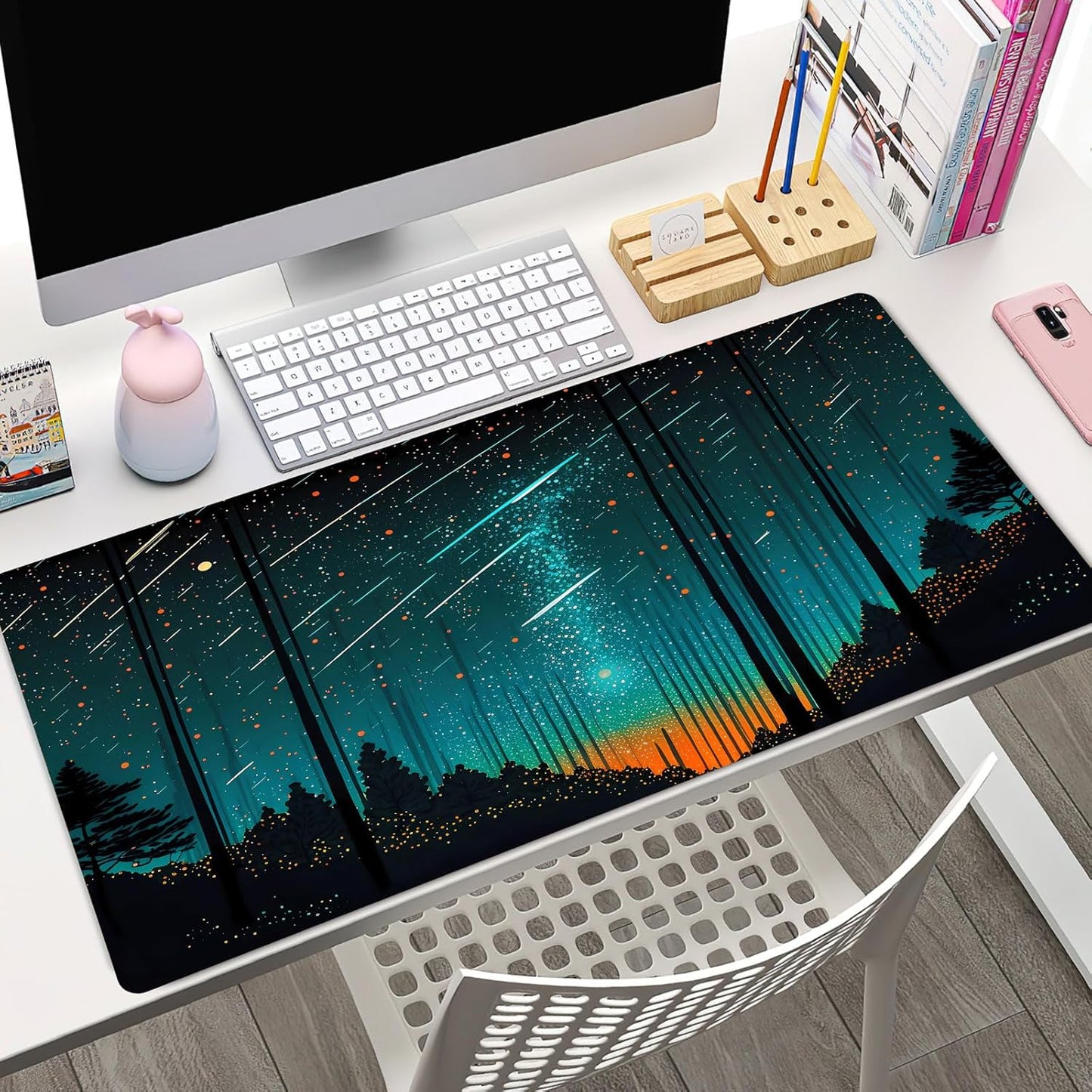 Japanese Desk Mat Riverside Full Moon Desk Pad Black Red Large Mouse Pad Gaming Mousepad Extended XXL Keyboard Pad 31.5 x 15.7 in Laptop Computer Mouse Keyboard Mat for Office Desk Decor