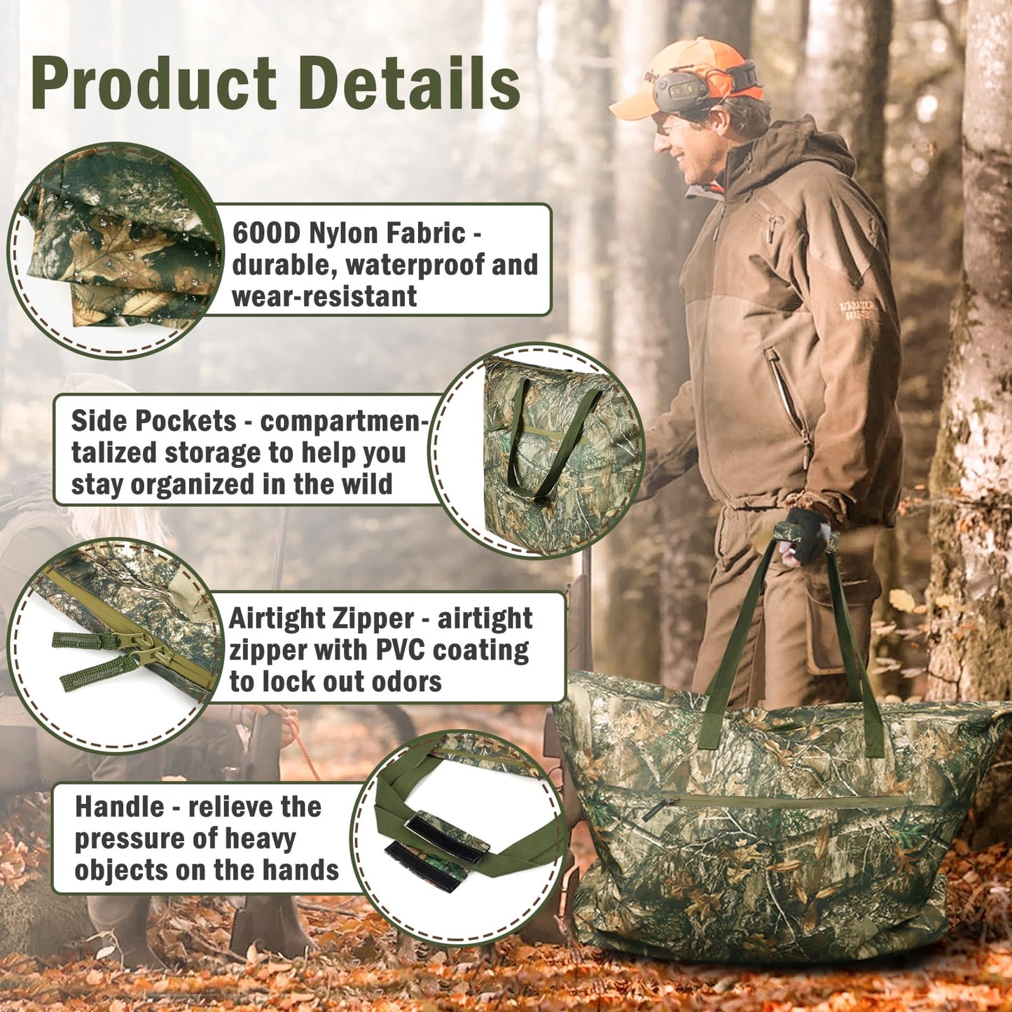 Extra Large Camouflage Scent Control Bag - 42 x 26 Inch Waterproof Smell Proof Bag for Hunting Clothes & Accessories