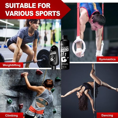 OUTTDOZ Superior Grip Liquid Chalk Mess-Free Gym Chalk for Weightlifting, Gymnastics, Rock Climbing, Dancing, Dries in Seconds. 350ML + 60ML*2.