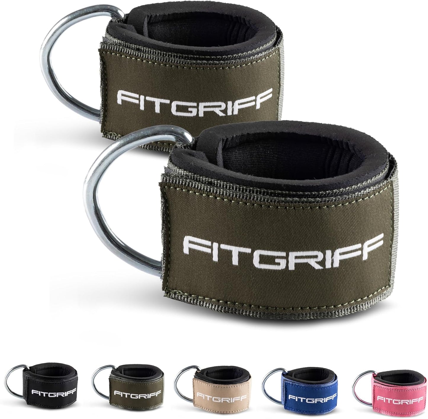 Fitgriff® Ankle Straps V2 for Cable Machine (2 Pieces) - Gym Workout Equipment - Leg Pulley Attachment, Kickback Straps