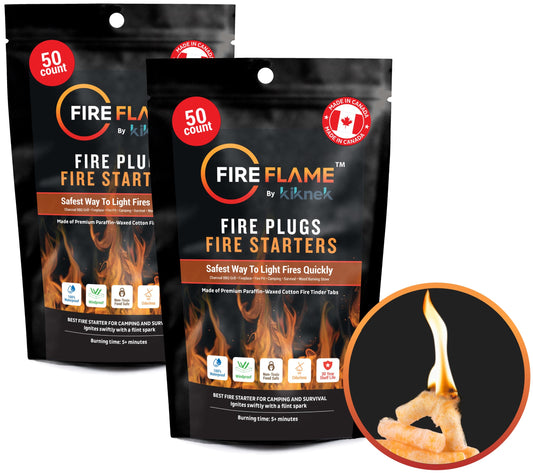 Fireflame Fire Plugs Fire Starter - Quick Instant 100% Waterproof All-Purpose Indoor & Outdoor Firestarter Tinder Tabs, for Emergency Survival, Charcoal Grill - Odorless & Non-Toxic - Total 100 Plugs