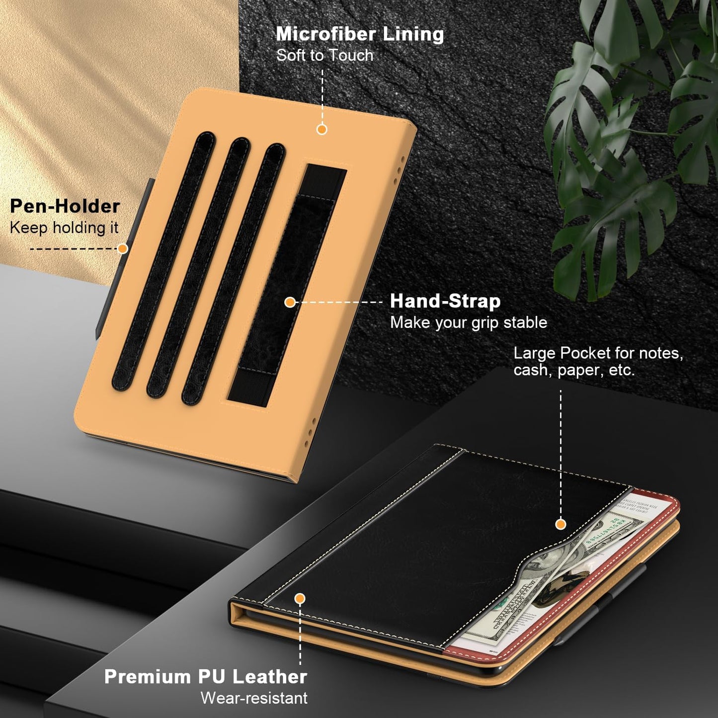 for 10 Tablet Case (13th/11th Generation 2023/2021 Released), PU Leather Folio Cover with Multi-Angle Stand/Pen Holder, Auto Wake/Sleep for 10/10 Plus, Black