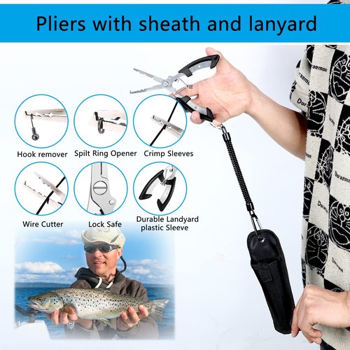 Hungdao 7 Pcs Fishing Tool Backpack Kit Pliers Digital Fishing Scale Gripper Fish Hook Remover Tool Lanyards Hook Separator for Men Saltwater Freshwater