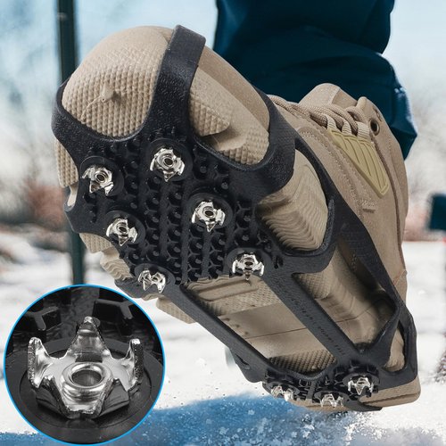 Crampons Ice Cleats for Shoes and Boots Traction Snow Cleats with 9 Studs Snow Cleats Chains Non Slip Rubber Crampons for Hiking Boots Men Women Ice Snow Winter Walking Climbing Fishing (M)