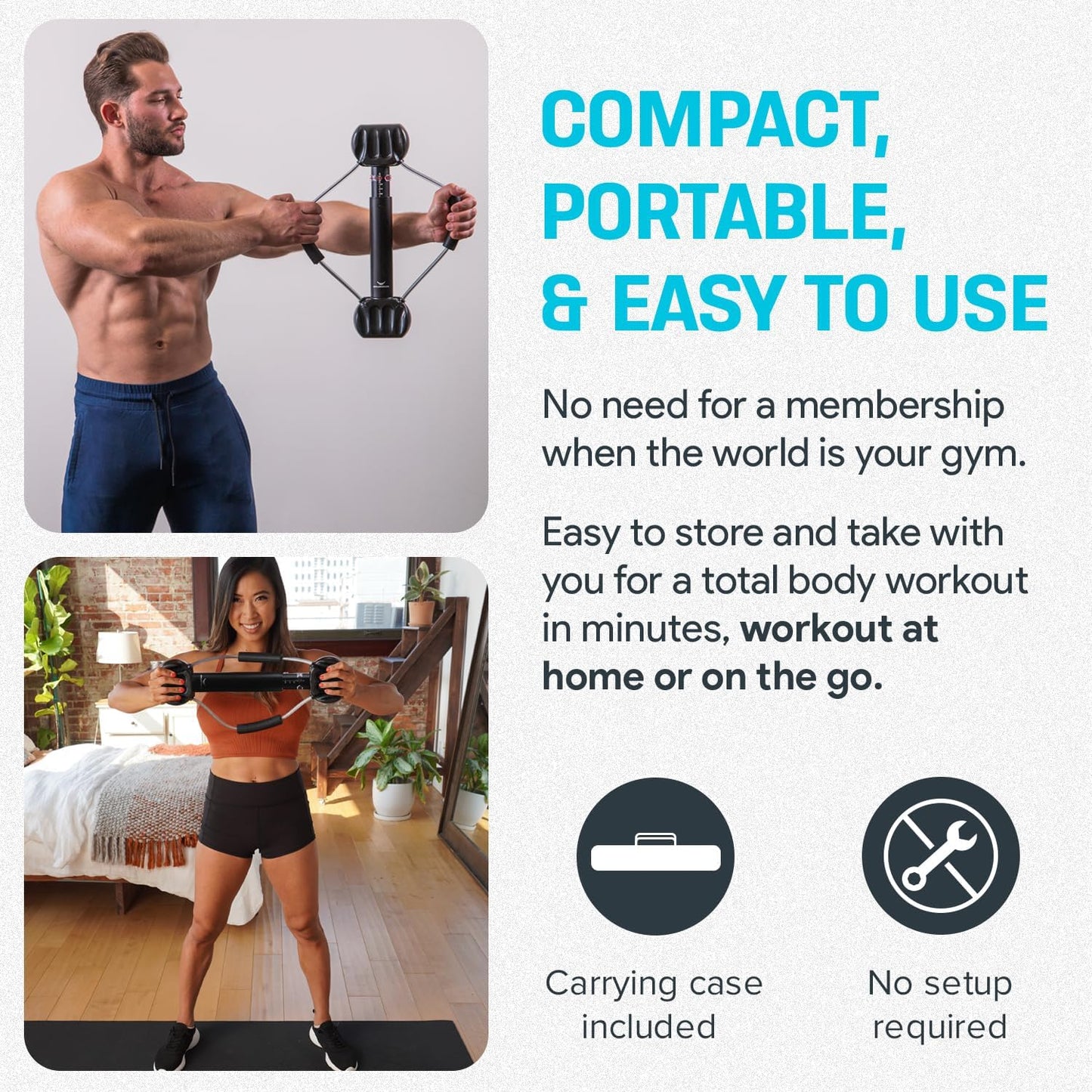 Bullworker Isometric Exercise Equipment - Steel Bow 20", Portable at Home Gym Equipment for Back, Shoulder, Chest, Biceps, Triceps, Abs, Arm Workout, All in One Exerciser for Men & Women, 0-130lbs