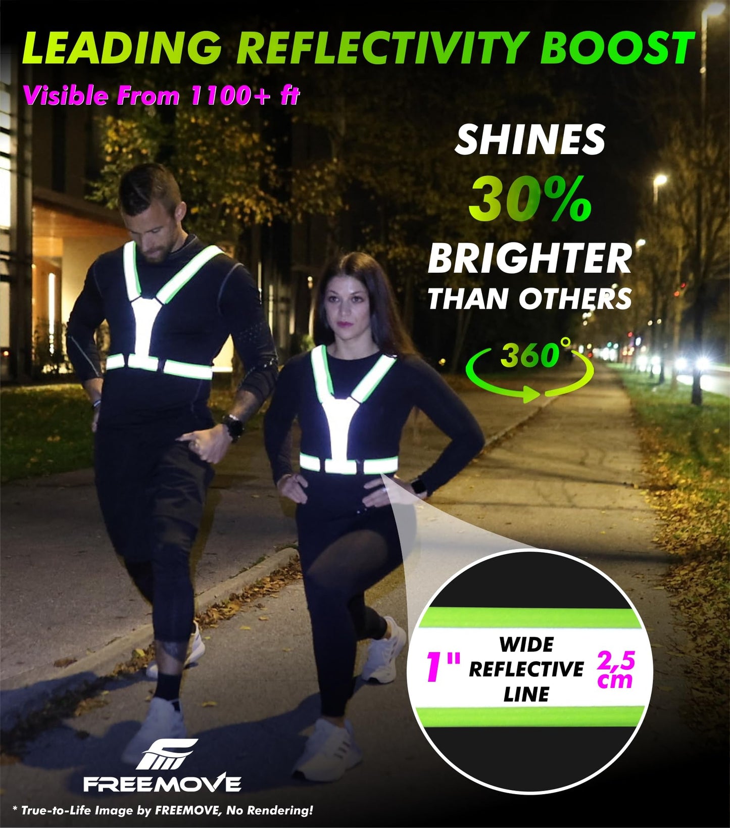 FREEMOVE LED Reflective Running Light-Up Vest, USB Rechargeable, Fully Adjustable, Highly Visible Running Reflective Safety Gear, for Night Running, Cycling, Biking, Walking for Men, Women and Kids