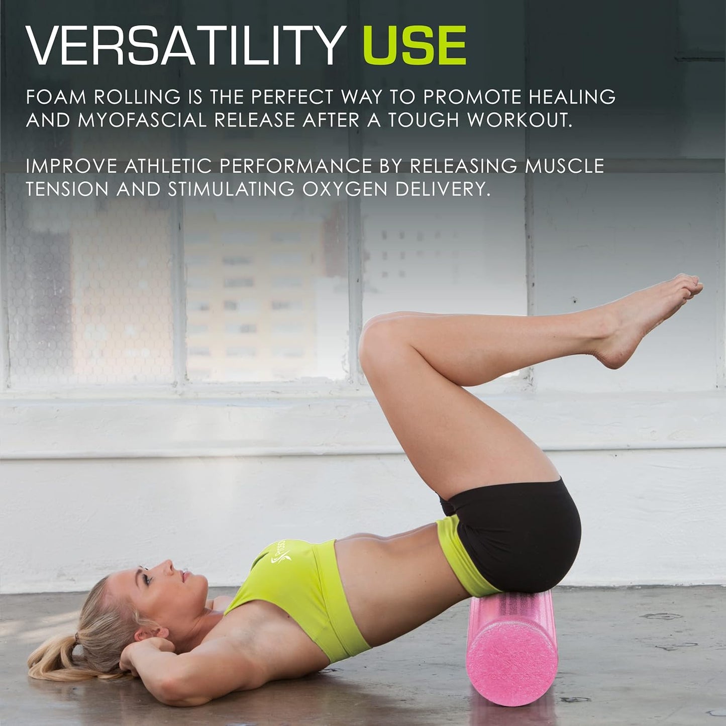ProsourceFit High Density Foam Rollers 12 - inches Long, Firm Full Body Athletic Massage Tool for Back Stretching, Yoga, Pilates, Post Workout Muscle Recuperation, Black/Green