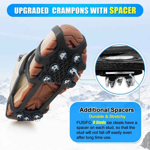 Ice Cleats for Shoes and Boots - Snow Traction Cleats Non Slip Crampons Ice Grippers for Women Men Kids Winter Walking Hiking Climbing Large