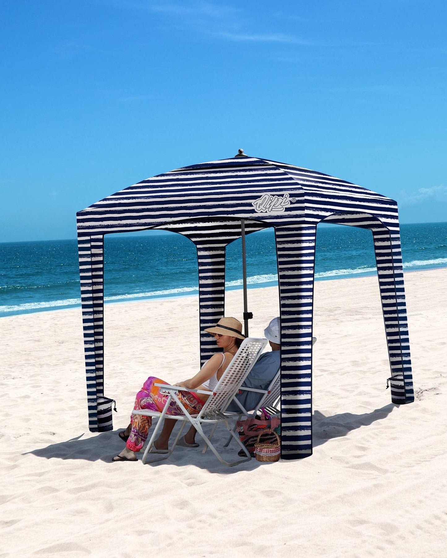 Qipi Beach Cabana - Easy to Set Up Canopy, Waterproof, Portable 6' x 6' Beach Shelter, Included Side Wall, Shade with UPF 50+ UV Protection for Kids, Family & Friends