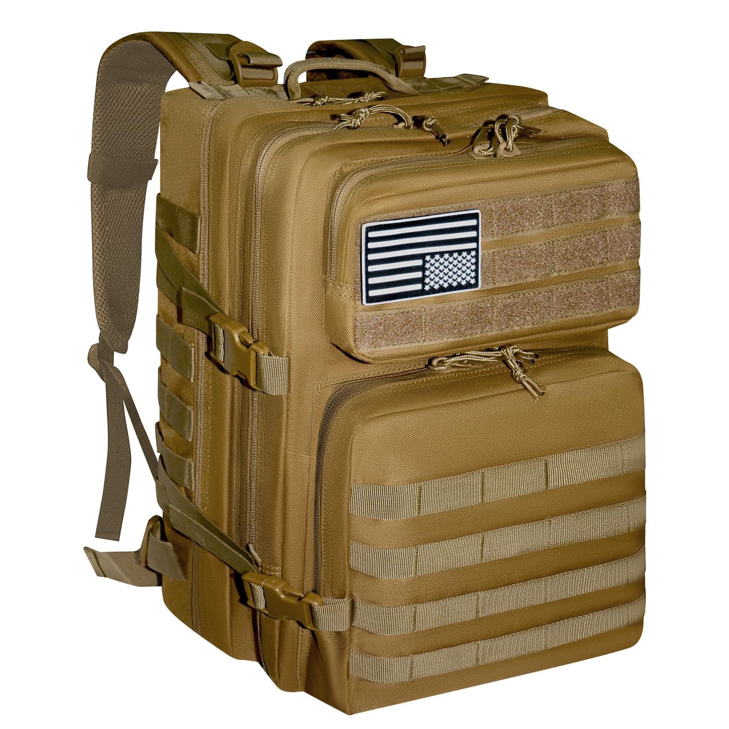 Fortune Edge Military Tactical Backpack for Men and Women Molle 45L Large Army 3 Days Assault Pack Bug Out Bag Water Resistant and Heavy Duty Hiking Camping Treeking Rucksack -Tan