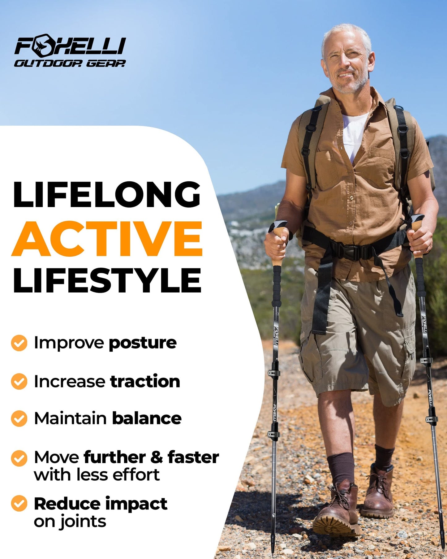 Foxelli Hiking Poles Bundle (2 Pairs) – Grey & Blue Collapsible Lightweight Aircraft-Grade Aluminum Trekking Poles with Accessories